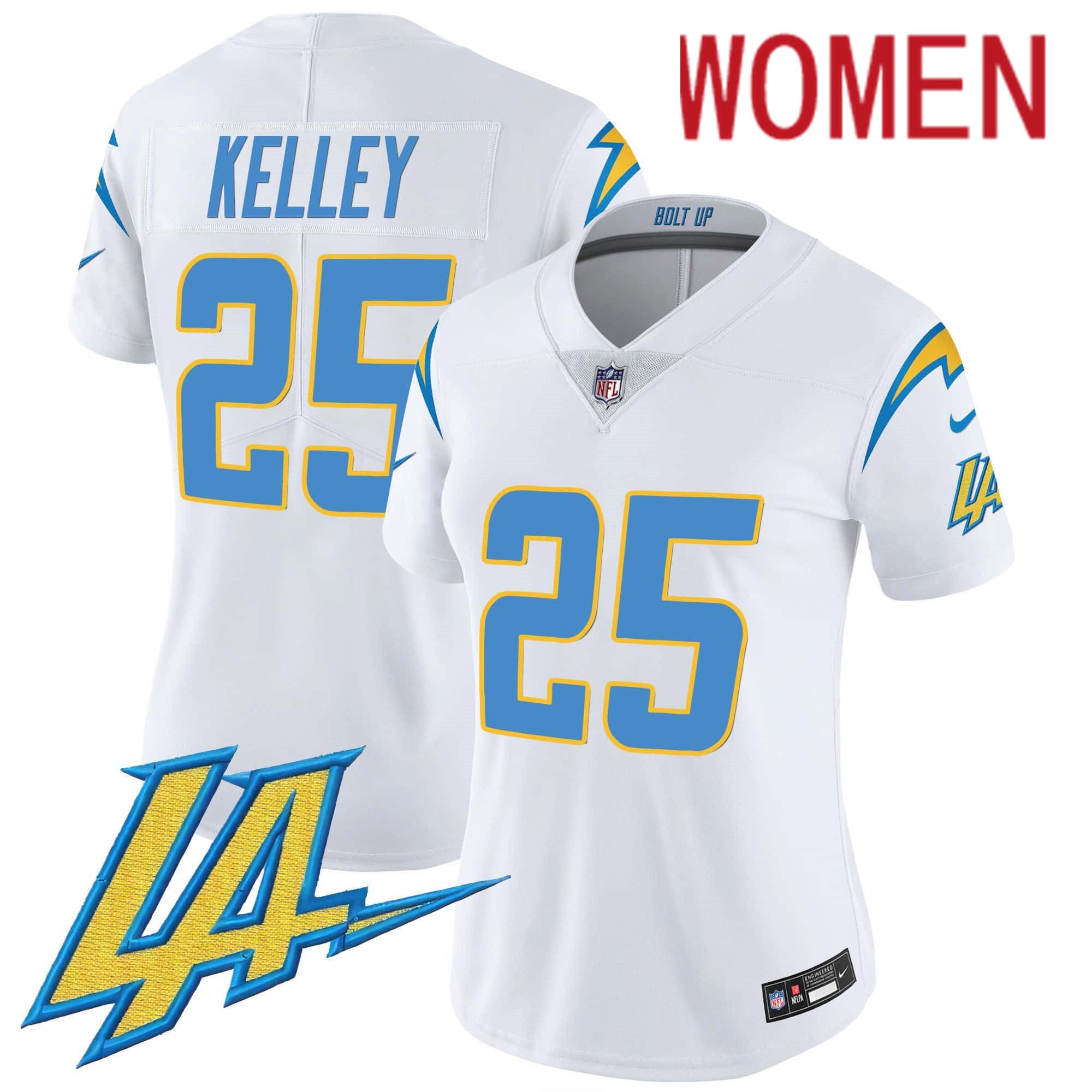 Women Los Angeles Chargers 25 Kelley White 2024 Nike Vapor Limited NFL Jersey